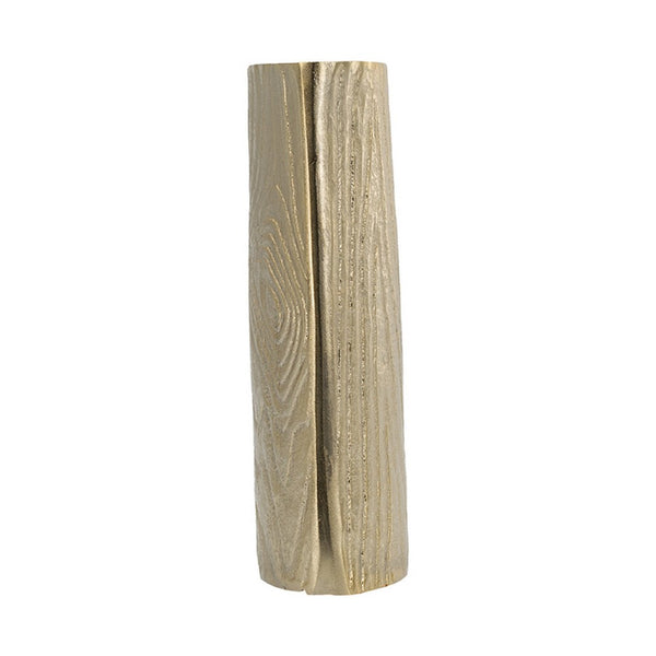 Titus Decorative Eye Vase, Sculpted Linear Wood Grain Gold Aluminum 10 Inch - BM350942