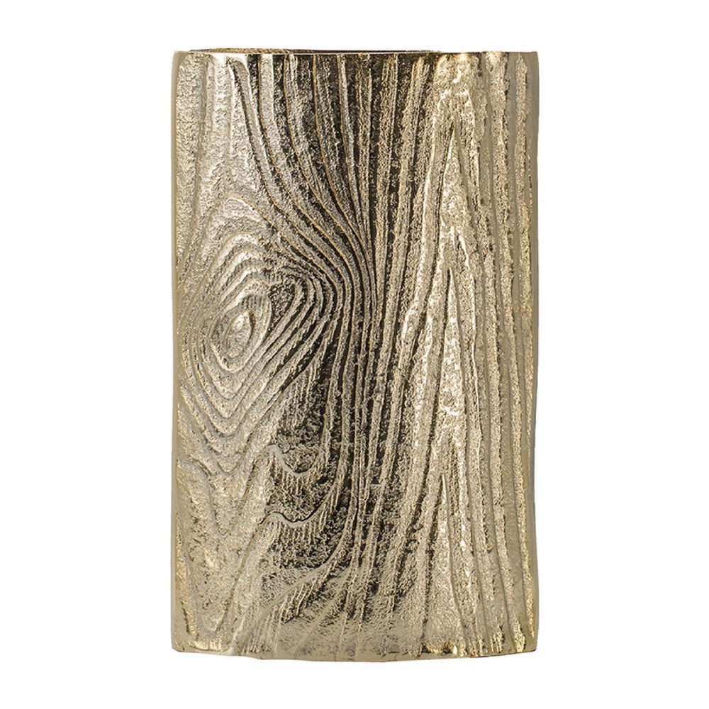 Titus Decorative Eye Vase, Sculpted Linear Wood Grain Gold Aluminum 10 Inch - BM350942