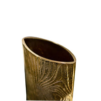 Titus Decorative Eye Vase, Sculpted Linear Wood Grain Gold Aluminum 10 Inch - BM350942
