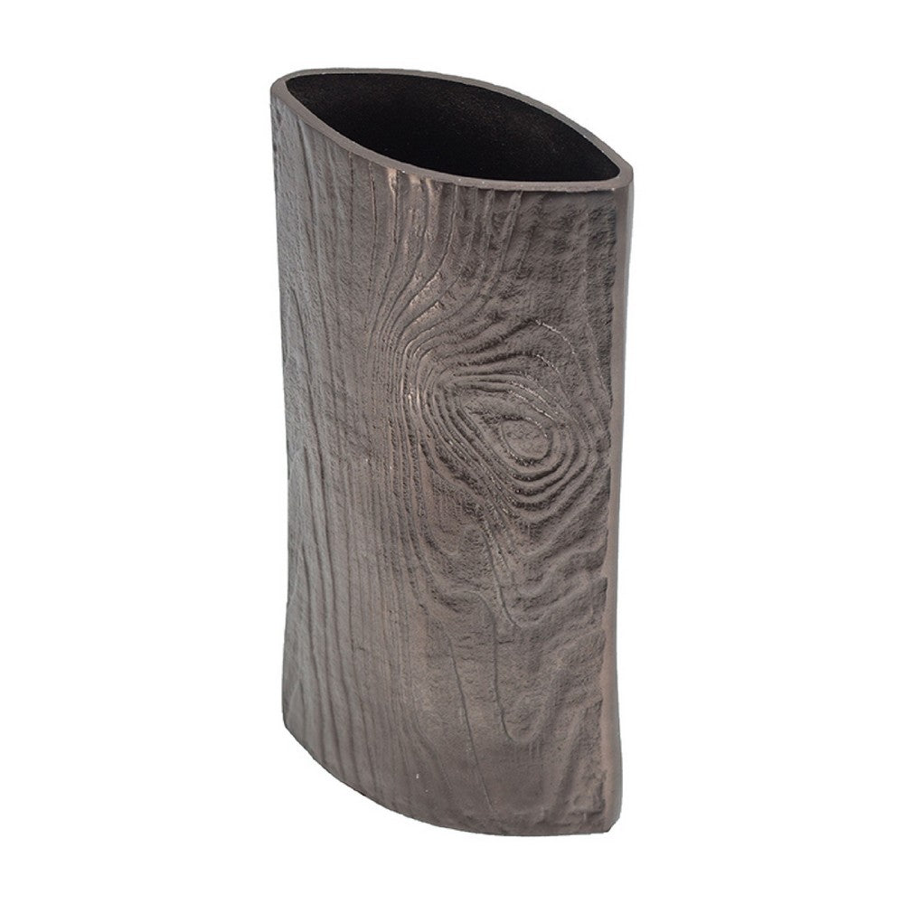 Faye Timber-Eye Decorative Vase, Wood-Grain Texture, Brown Aluminum 12 Inch - BM350943