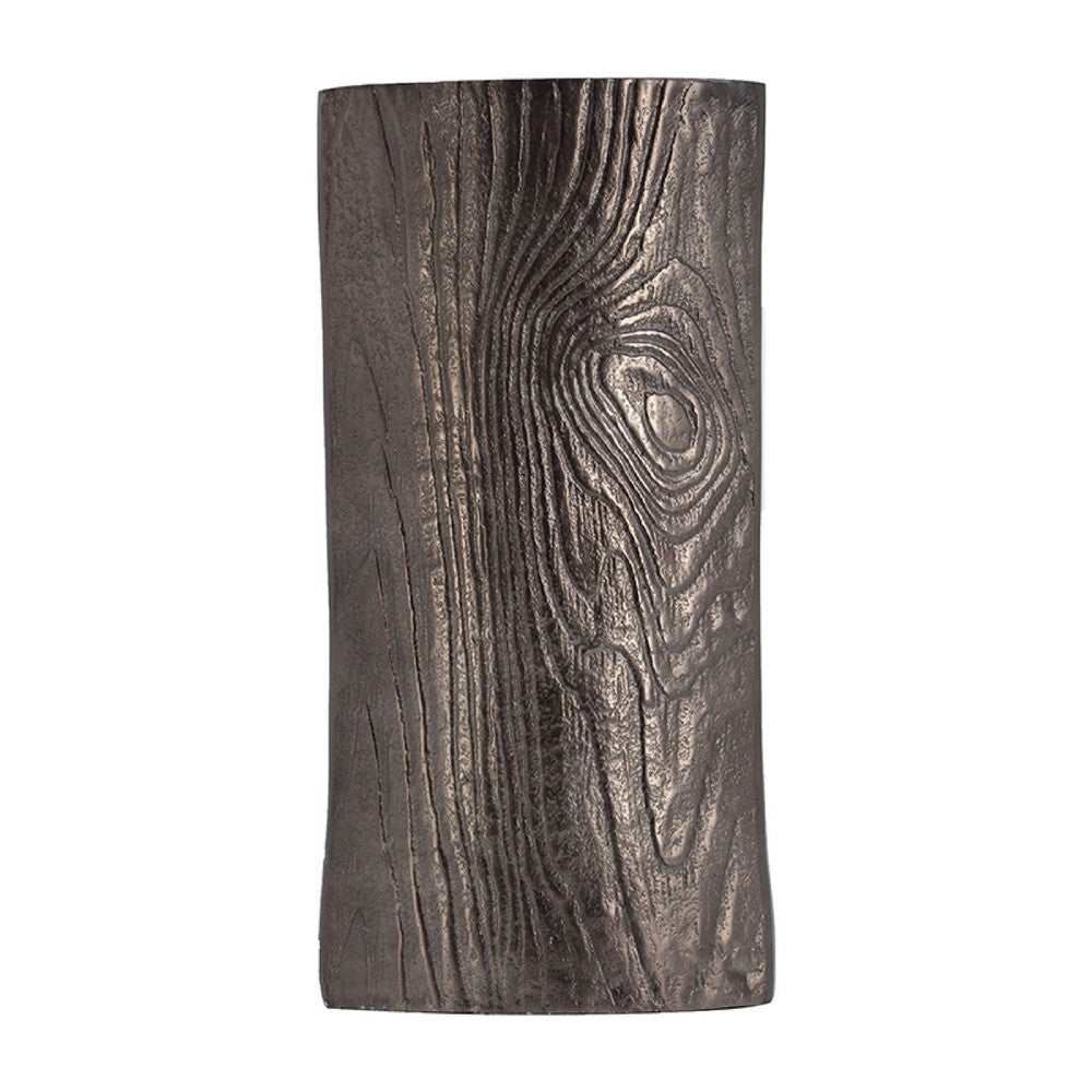 Faye Timber-Eye Decorative Vase, Wood-Grain Texture, Brown Aluminum 12 Inch - BM350943