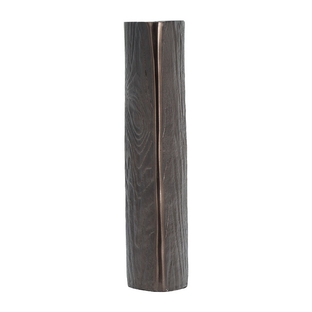 Faye Timber-Eye Decorative Vase, Wood-Grain Texture, Brown Aluminum 12 Inch - BM350943