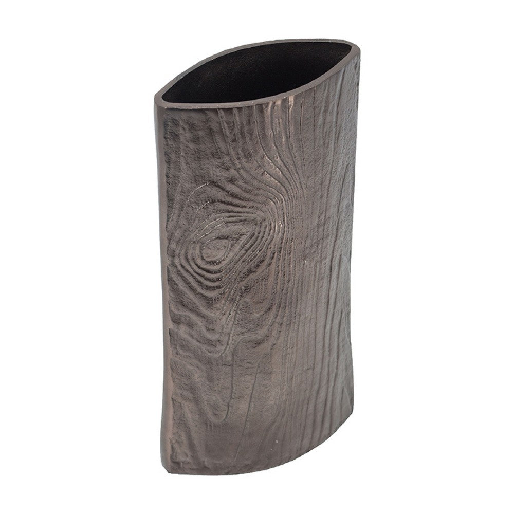 Faye Timber-Eye Decorative Vase, Wood-Grain Texture, Brown Aluminum 12 Inch - BM350943