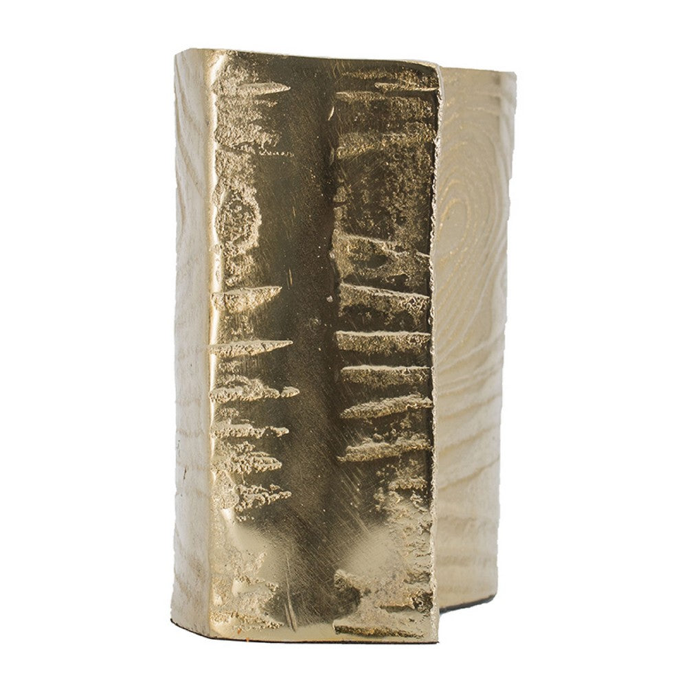 Opal Wavy Rectangular Vase, Grain Pattern Curved Rim Gold Aluminum 10 Inch - BM350944