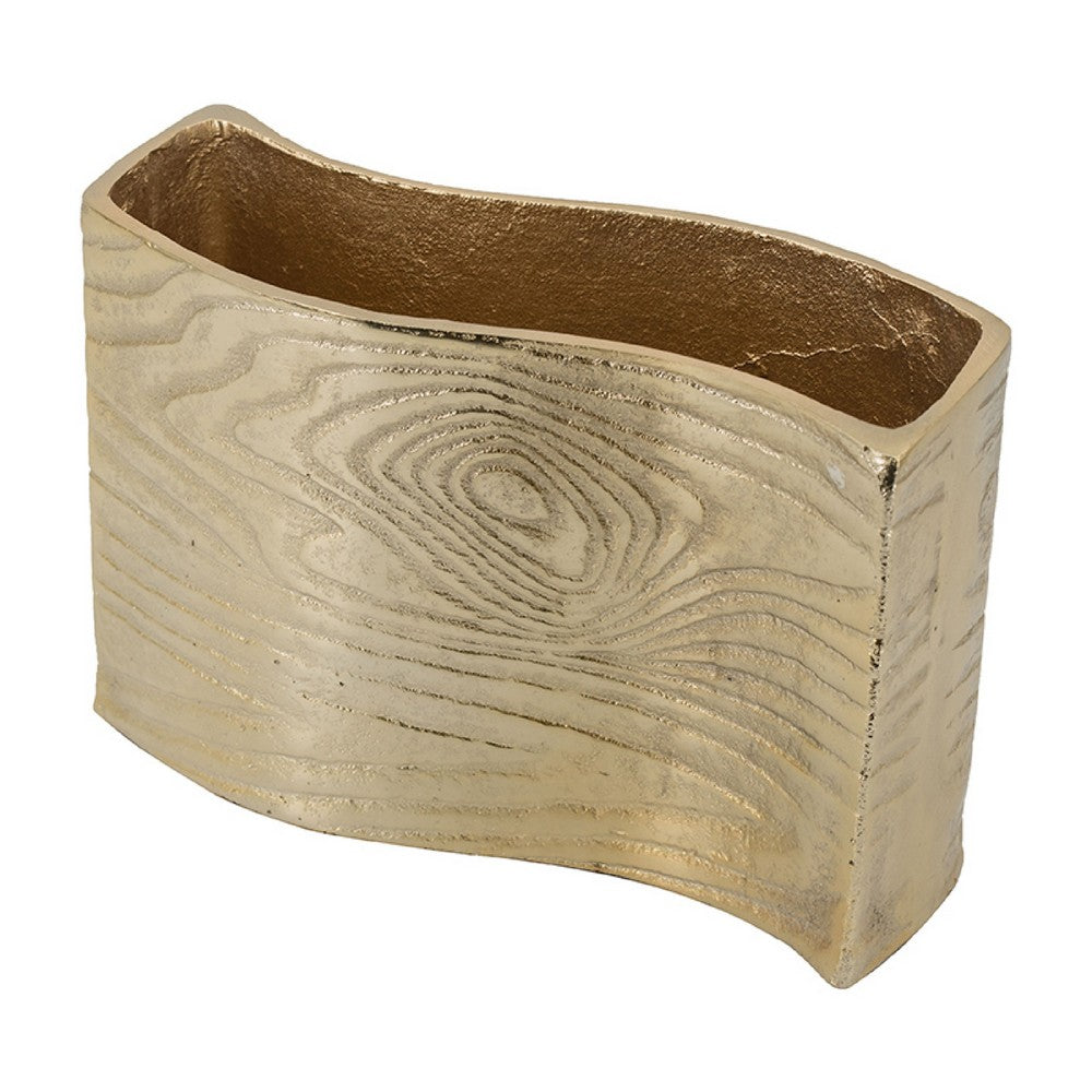 Opal Wavy Rectangular Vase, Grain Pattern Curved Rim Gold Aluminum 10 Inch - BM350944