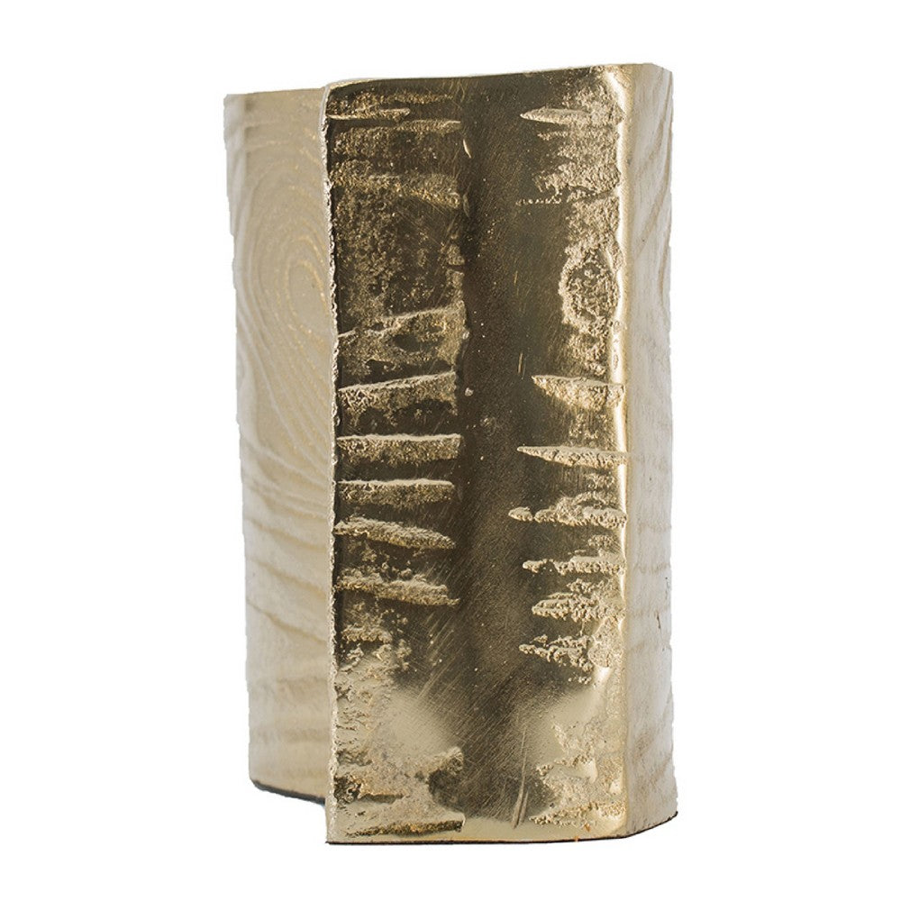 Opal Wavy Rectangular Vase, Grain Pattern Curved Rim Gold Aluminum 10 Inch - BM350944