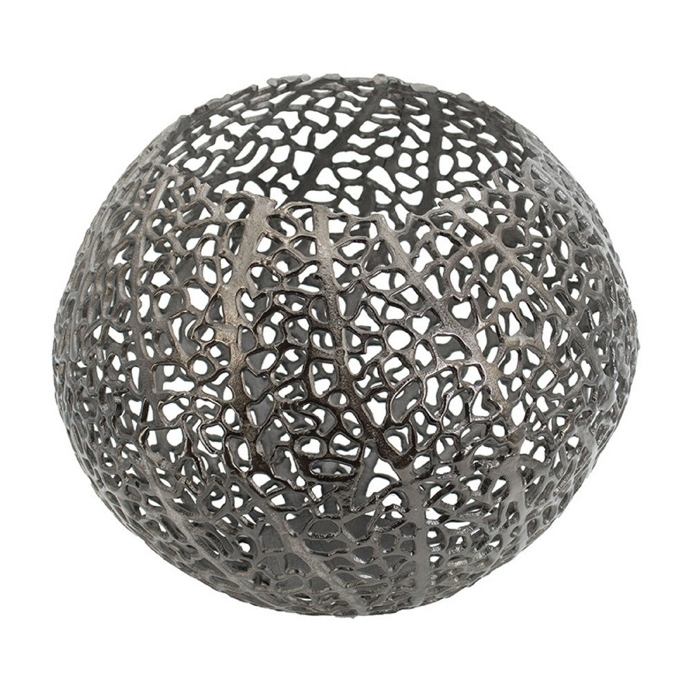 Maia Round Vase with Openwork Design, Hollow Form, Black Aluminum 16 Inch - BM350945
