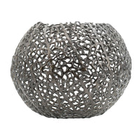 Maia Round Vase with Openwork Design, Hollow Form, Black Aluminum 16 Inch - BM350945