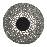 Maia Round Vase with Openwork Design, Hollow Form, Black Aluminum 16 Inch - BM350945