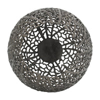 Maia Round Vase with Openwork Design, Hollow Form, Black Aluminum 16 Inch - BM350945