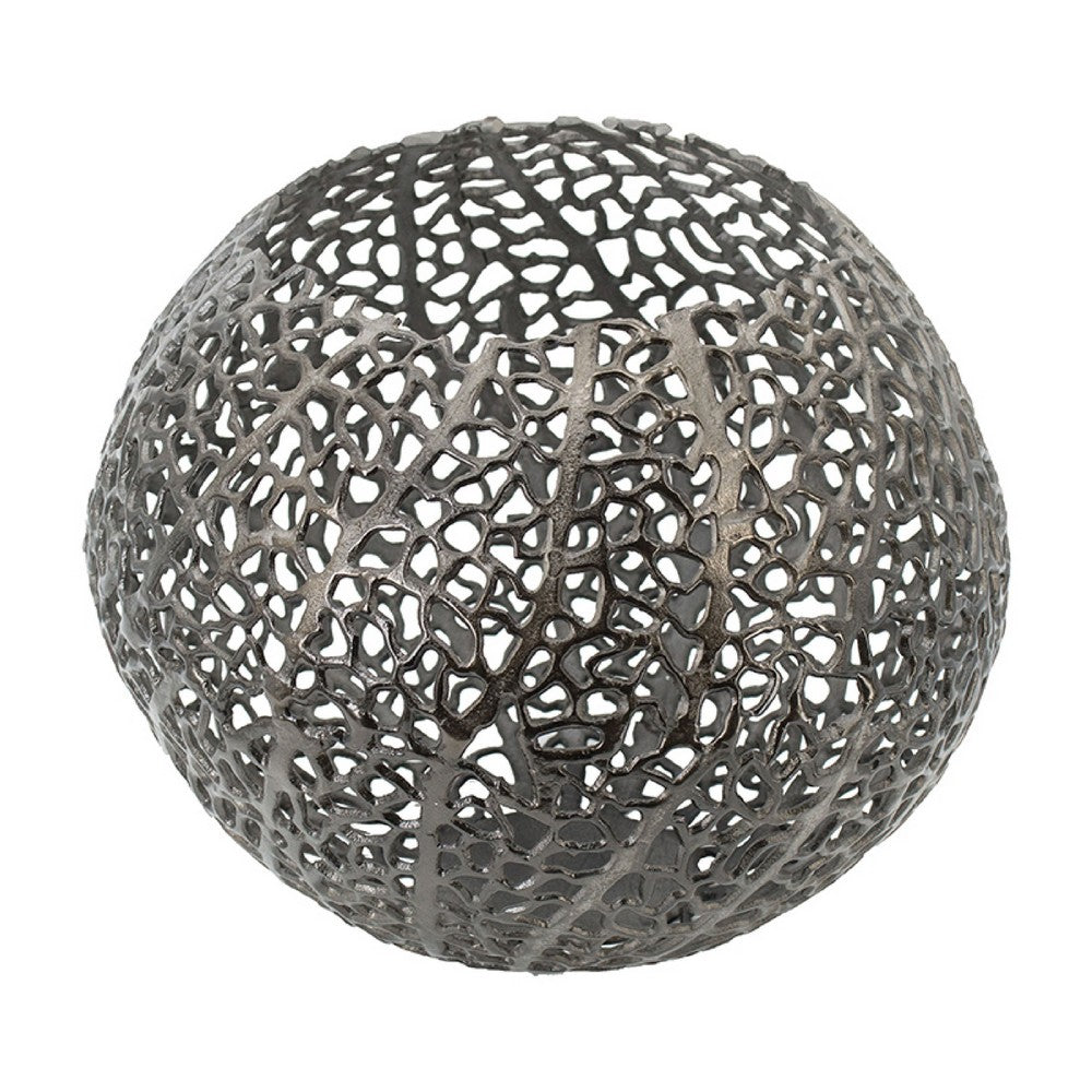 Maia Round Vase with Openwork Design, Hollow Form, Black Aluminum 16 Inch - BM350945