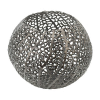 Maia Round Vase with Openwork Design, Hollow Form, Black Aluminum 16 Inch - BM350945