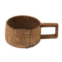 Round Antique Bowl, Square Handle, Hand Carved, Rustic Brown Wood 12 Inch - BM350946