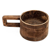 Round Antique Bowl, Square Handle, Hand Carved, Rustic Brown Wood 12 Inch - BM350946