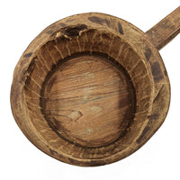 Round Antique Bowl, Square Handle, Hand Carved, Rustic Brown Wood 12 Inch - BM350946