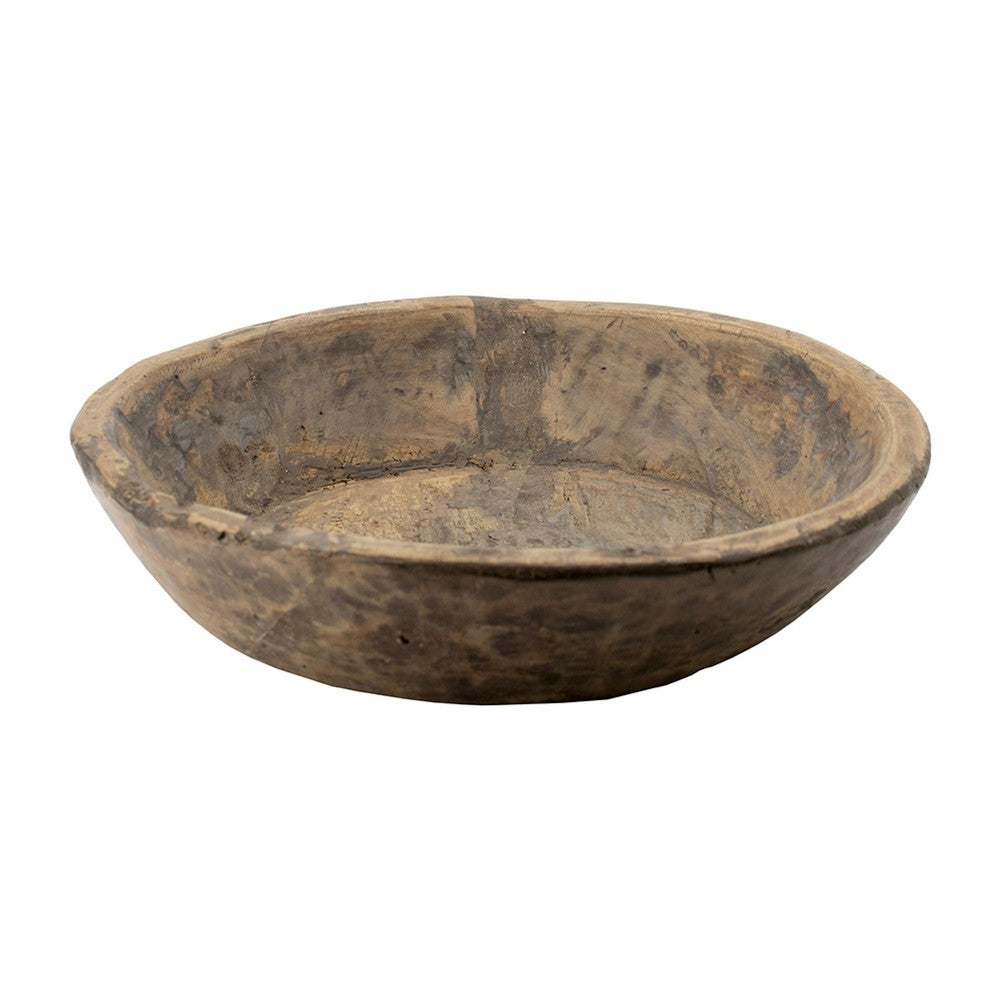 Gwen Antique Wooden Round Parrat, Brown Carved Solid Wood 21 Inch - BM350947