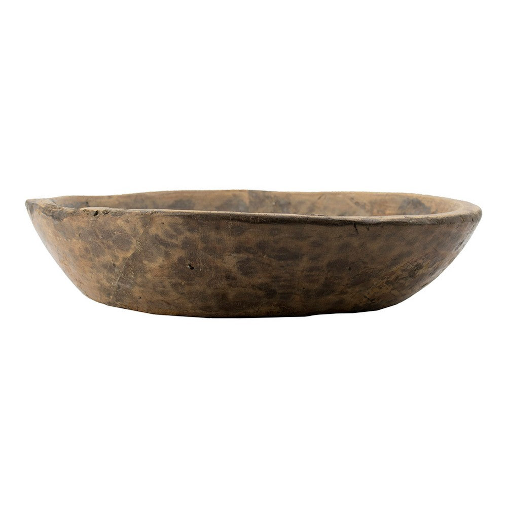 Gwen Antique Wooden Round Parrat, Brown Carved Solid Wood 21 Inch - BM350947