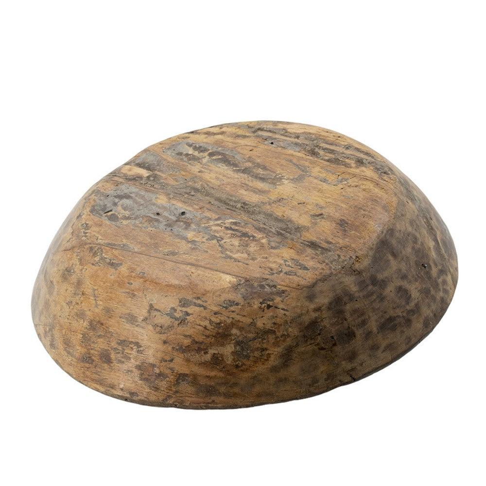 Gwen Antique Wooden Round Parrat, Brown Carved Solid Wood 21 Inch - BM350947