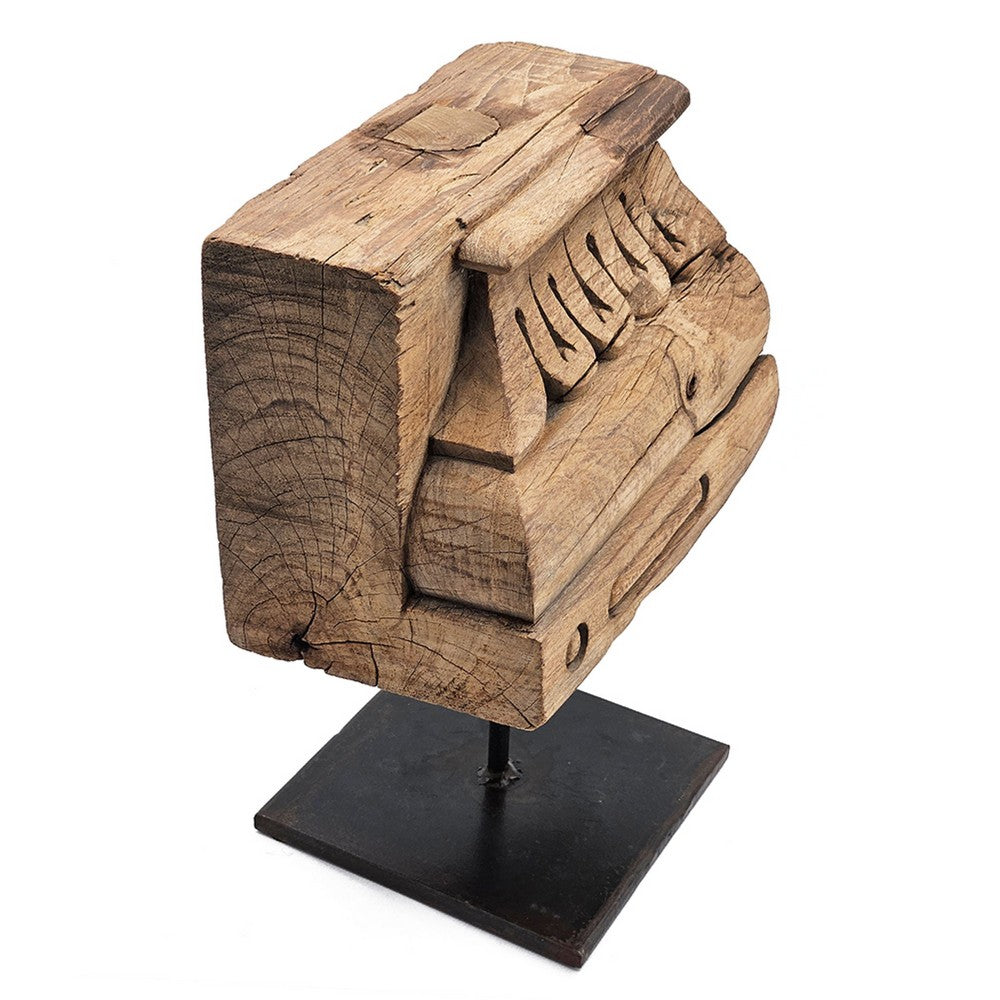 Drex Authentic Accented Wood Decorative Pillar, Black Metal Stand 15 Inch - BM350948