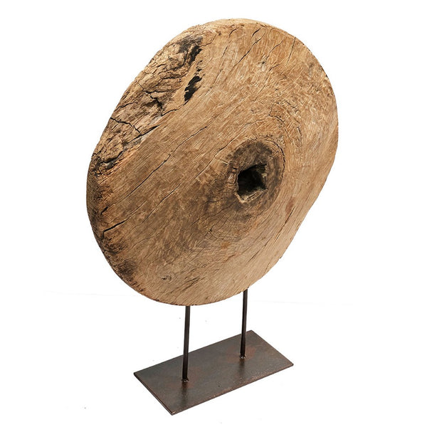 Coral Authentic Wood Cart-Wheel Sculpture on Black Stand, 27 Inch - BM350950