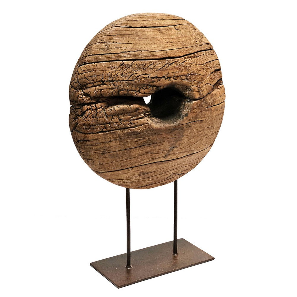 Coral Authentic Wood Cart-Wheel Sculpture on Black Stand, 27 Inch - BM350950