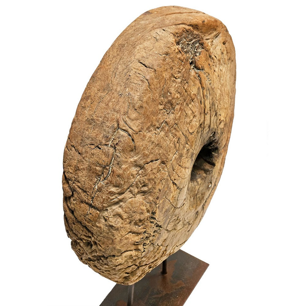 Coral Authentic Wood Cart-Wheel Sculpture on Black Stand, 27 Inch - BM350950