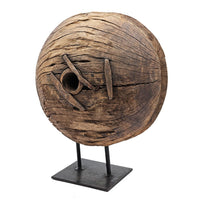 Otis Decorative Pulley Wheel on Metal Stand, Brown Aged Wood 18 Inch - BM350951