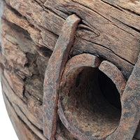 Otis Decorative Pulley Wheel on Metal Stand, Brown Aged Wood 18 Inch - BM350951