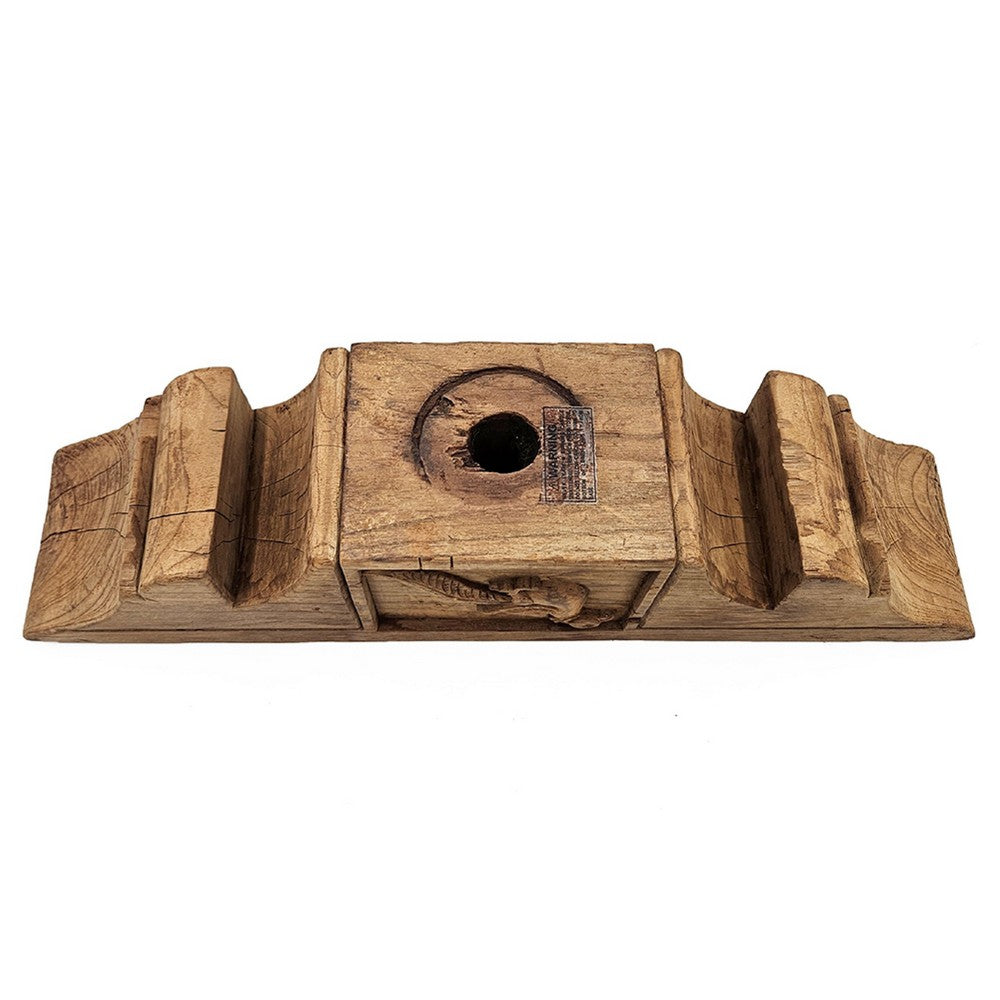 Emery Antique Carved 3-Pillar Candle Holder, Metal, Brown Old Wood 20 Inch - BM350952