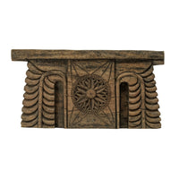 Emery Antique Carved 3-Pillar Candle Holder, Metal, Brown Old Wood 20 Inch - BM350952