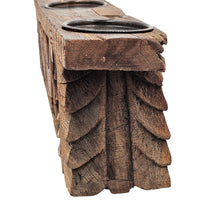 Emery Antique Carved 3-Pillar Candle Holder, Metal, Brown Old Wood 20 Inch - BM350952