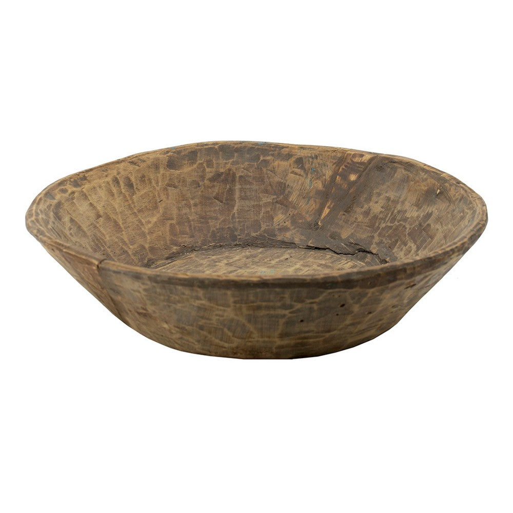 Molly Antique Round Parrat, Hand Carved Texture, Brown Solid Wood 19 Inch - BM350953