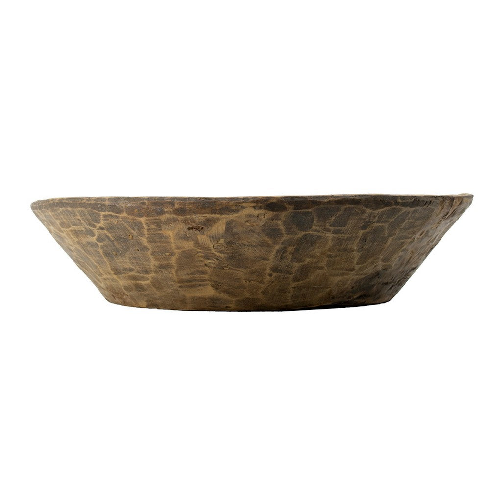 Molly Antique Round Parrat, Hand Carved Texture, Brown Solid Wood 19 Inch - BM350953