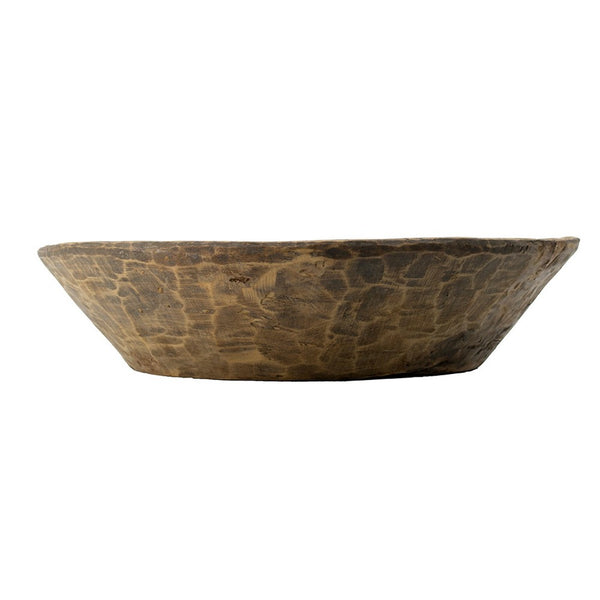 Molly Antique Round Parrat, Hand Carved Texture, Brown Solid Wood 19 Inch - BM350953