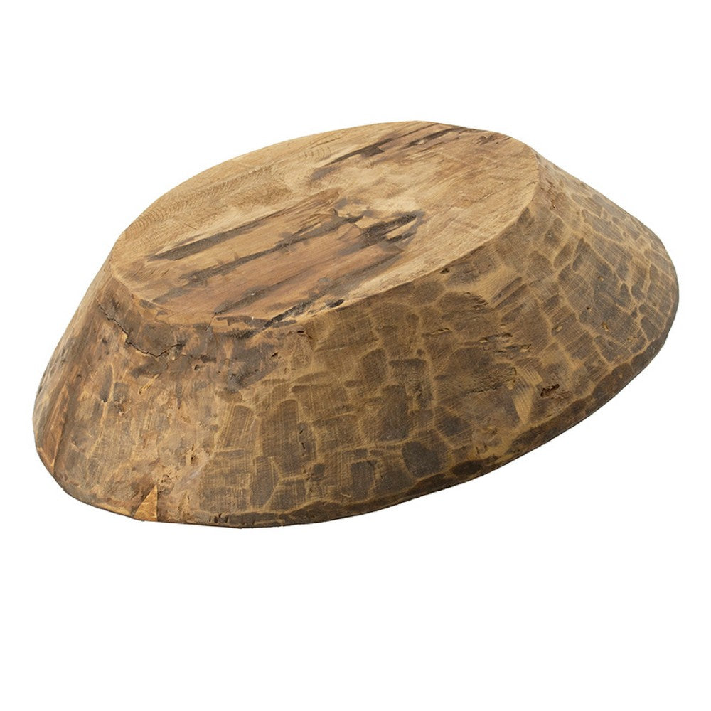 Molly Antique Round Parrat, Hand Carved Texture, Brown Solid Wood 19 Inch - BM350953