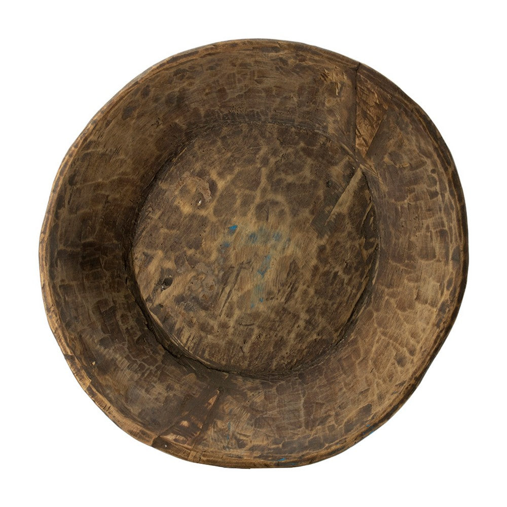 Molly Antique Round Parrat, Hand Carved Texture, Brown Solid Wood 19 Inch - BM350953