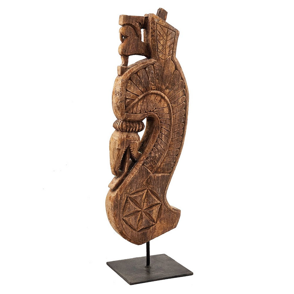 Gemma Antique Carved Decorative Bracket, Metal, Brown Old Wood 30 Inch - BM350954