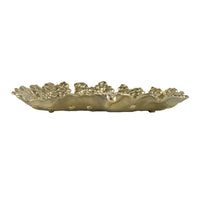 Lacey Decorative Plate, Textured Leaf Design Raised Edge Gold Metal 15 Inch - BM350955