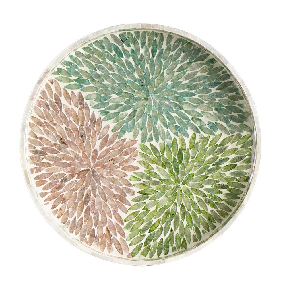 Milo Decorative Round Tray, Mosaic Surface, Multi-Color Capiz Shell 16 Inch - BM350956