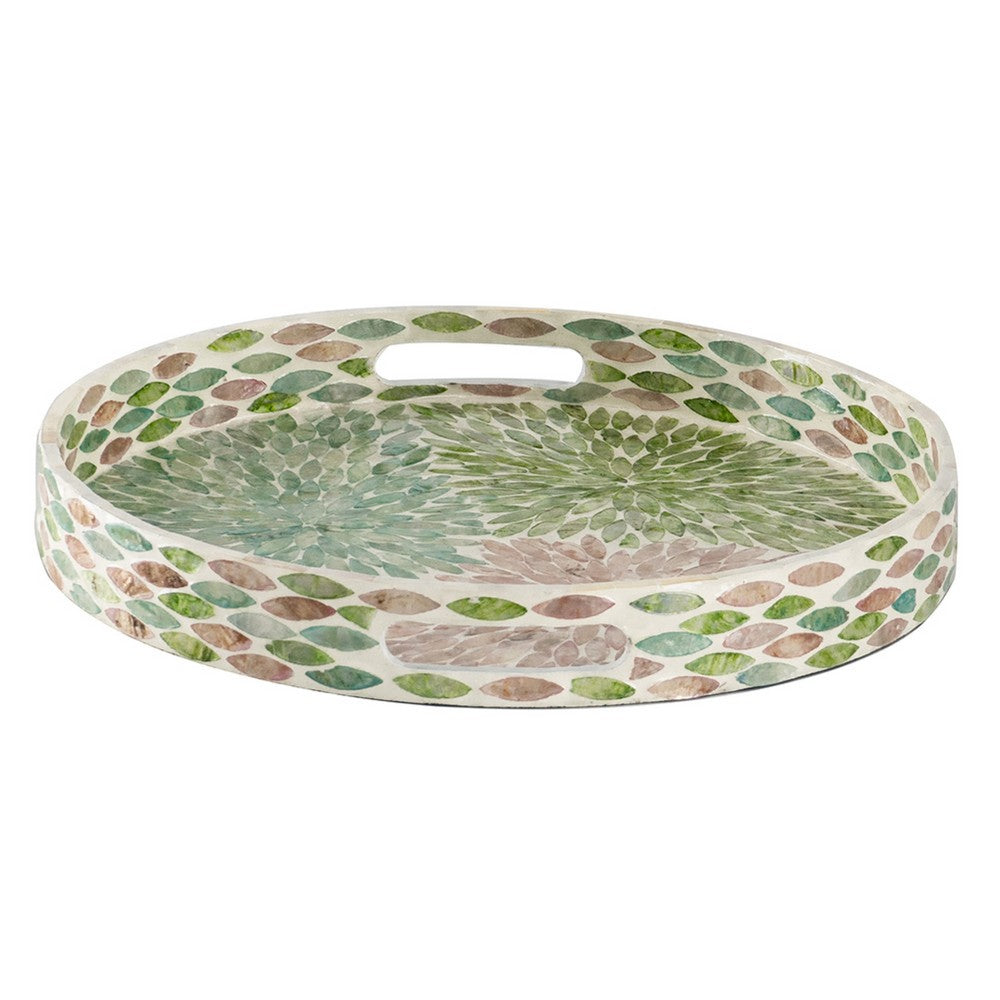 Milo Decorative Round Tray, Mosaic Surface, Multi-Color Capiz Shell 16 Inch - BM350956