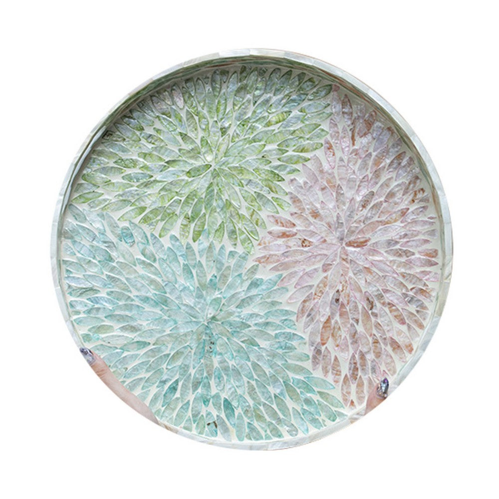 Milo Decorative Round Tray, Mosaic Surface, Multi-Color Capiz Shell 16 Inch - BM350956