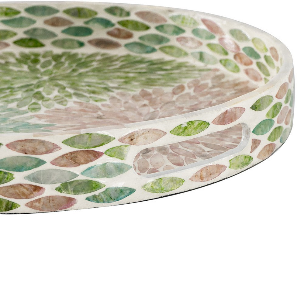Milo Decorative Round Tray, Mosaic Surface, Multi-Color Capiz Shell 16 Inch - BM350956