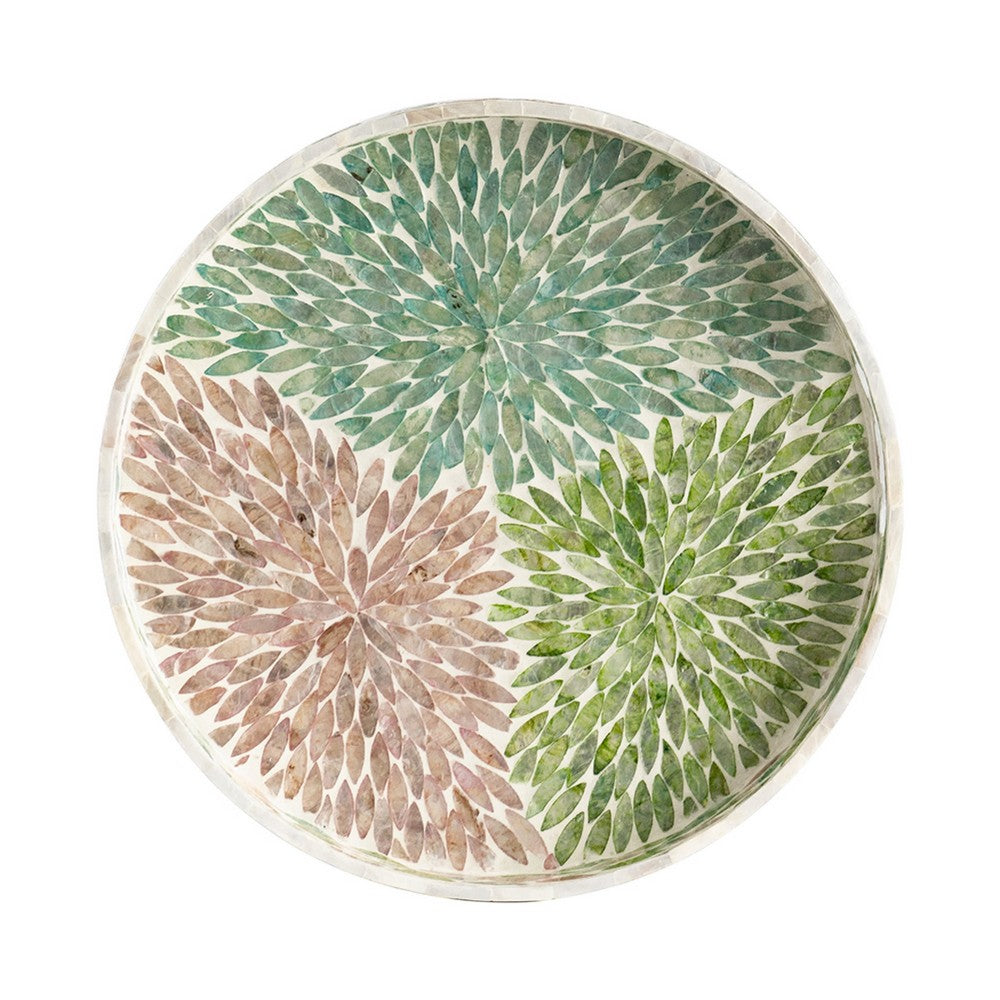 Milo Decorative Round Tray, Mosaic Surface, Multi-Color Capiz Shell 14 Inch - BM350957