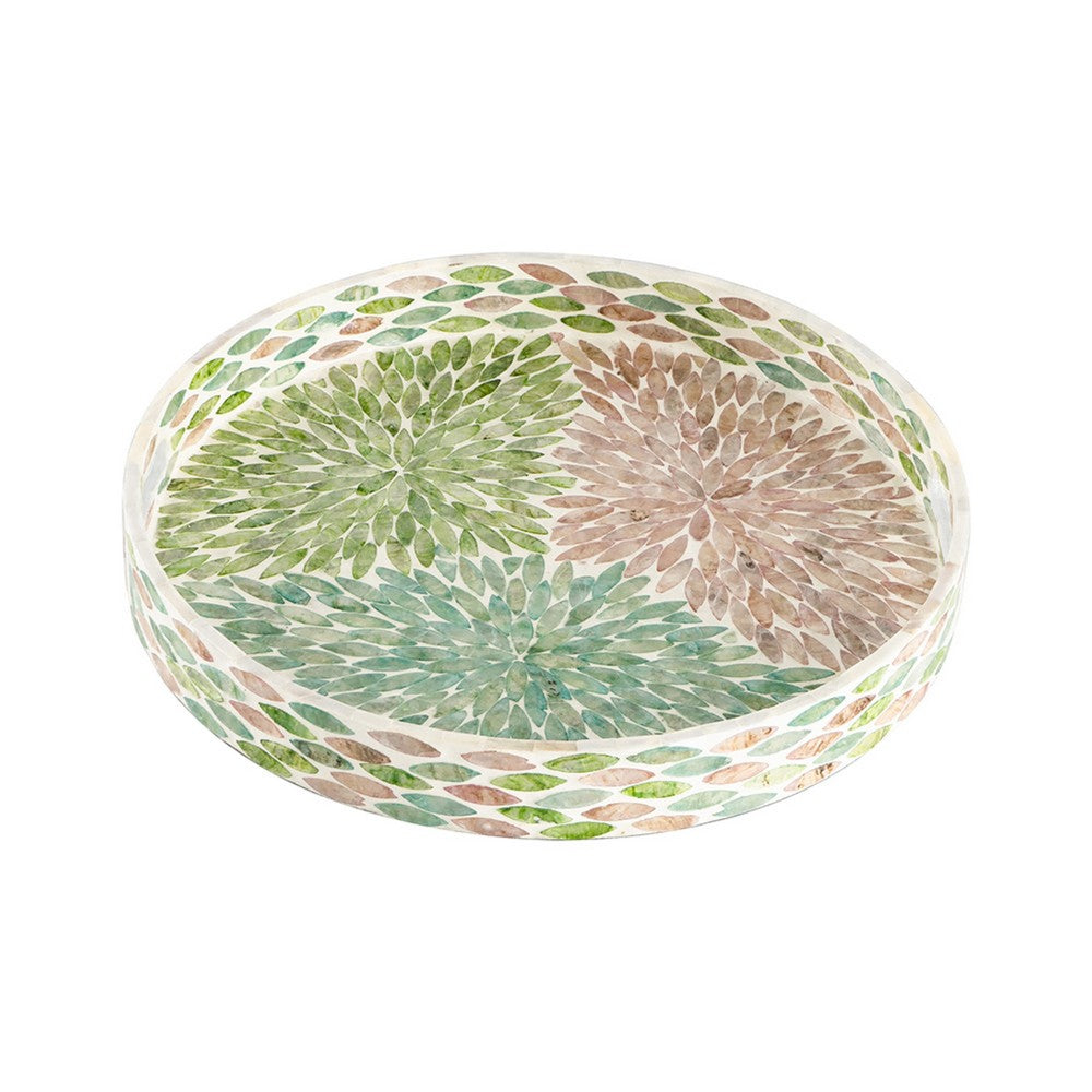 Milo Decorative Round Tray, Mosaic Surface, Multi-Color Capiz Shell 14 Inch - BM350957