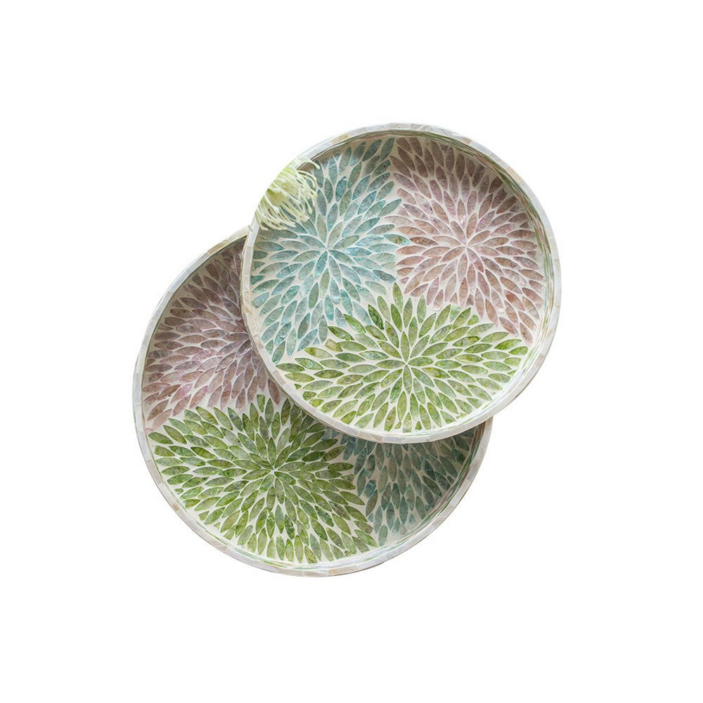 Milo Decorative Round Tray, Mosaic Surface, Multi-Color Capiz Shell 14 Inch - BM350957