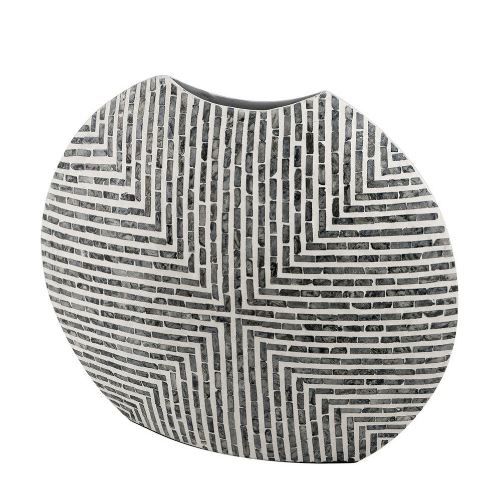 Dirk Modern Oval Vase, Capiz Inlay, Retro Black and White 24 Inch - BM350958