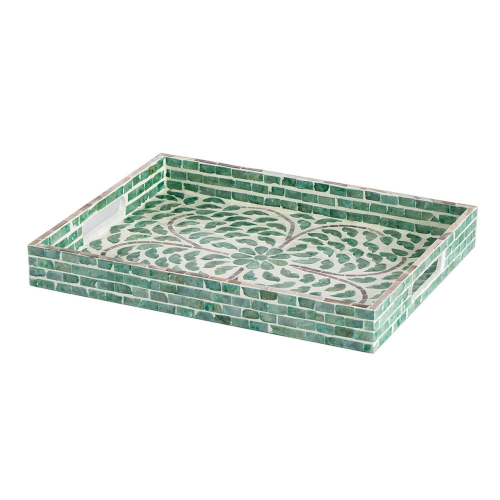 Berty Rectangular Decorative Tray, Mosaic Pattern Green-White Capiz 14x18 - BM350959