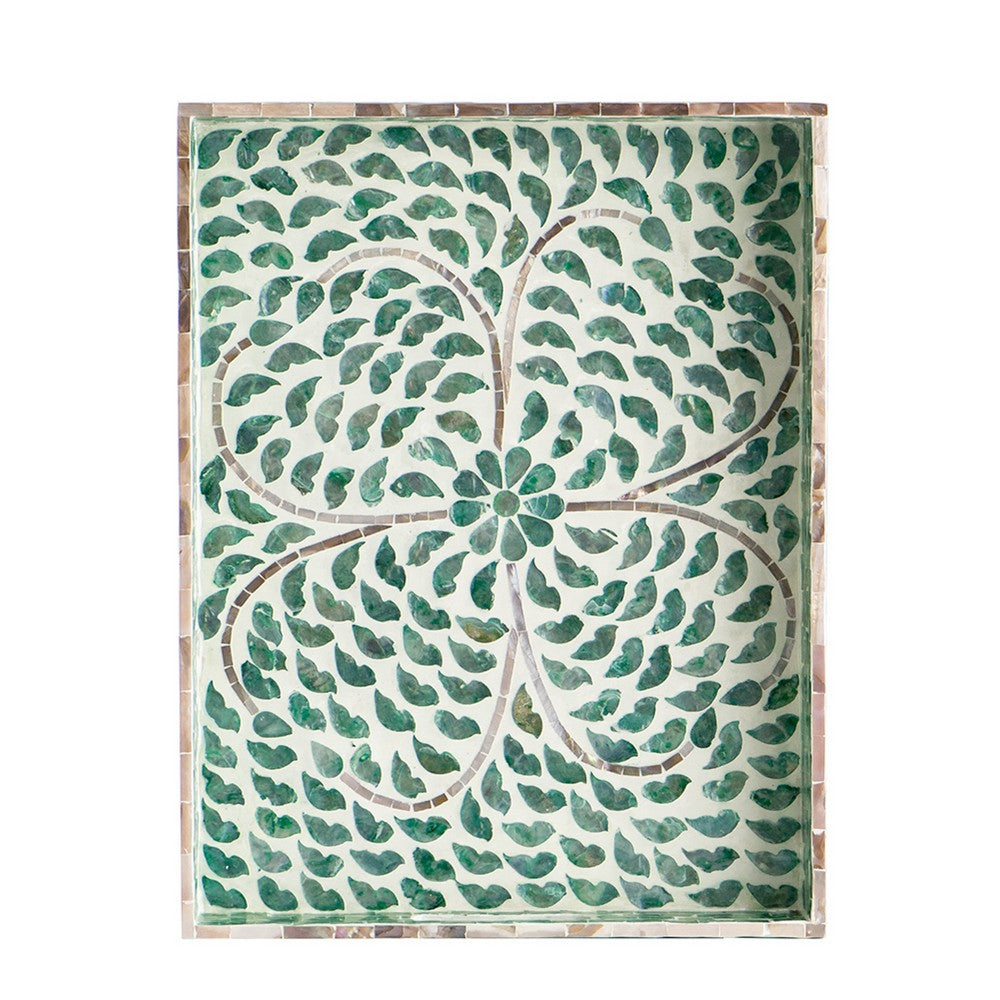 Berty Rectangular Decorative Tray, Mosaic Pattern Green-White Capiz 14x18 - BM350959