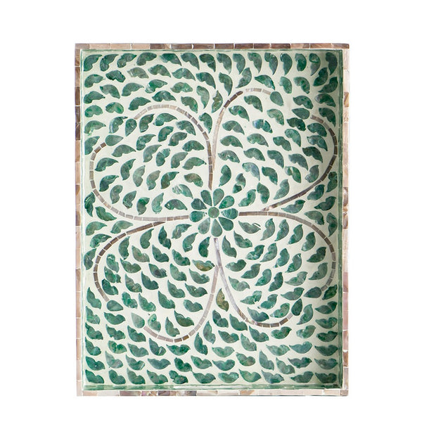 Berty Rectangular Decorative Tray, Mosaic Pattern Green-White Capiz 14x18 - BM350959