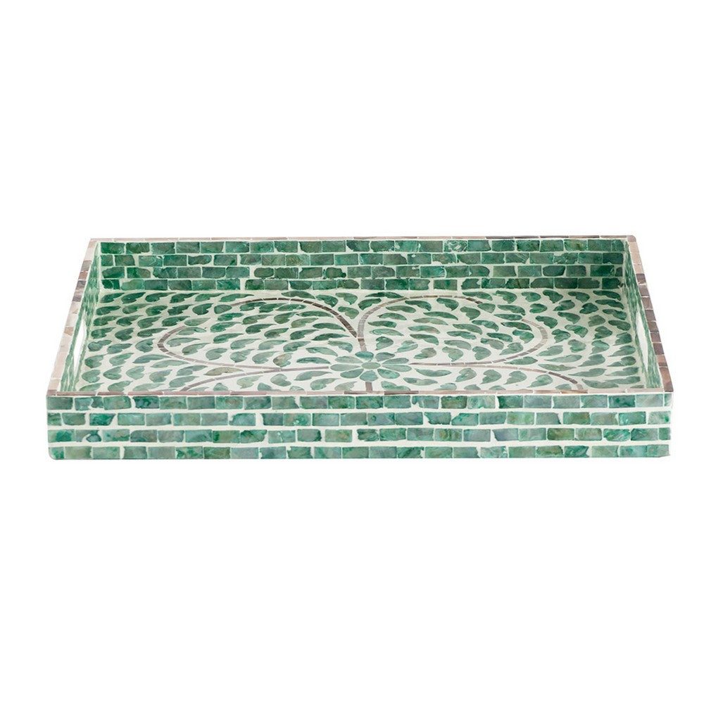 Berty Rectangular Decorative Tray, Mosaic Pattern Green-White Capiz 14x18 - BM350959